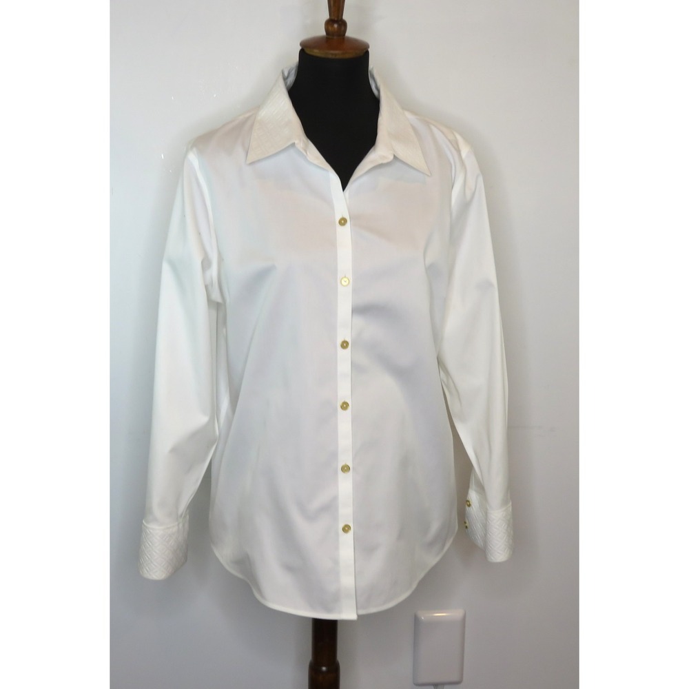 Chico's Women's Shirt Button Up White Gold Embellished Blouse Top Size 3 XL 14